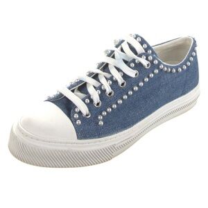 Stuart Weitzman Platform Denim Women's Sneakers with Pearl Accents